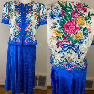 Vintage 80s Silk Set Blazer & Skirt Midi Maggy London